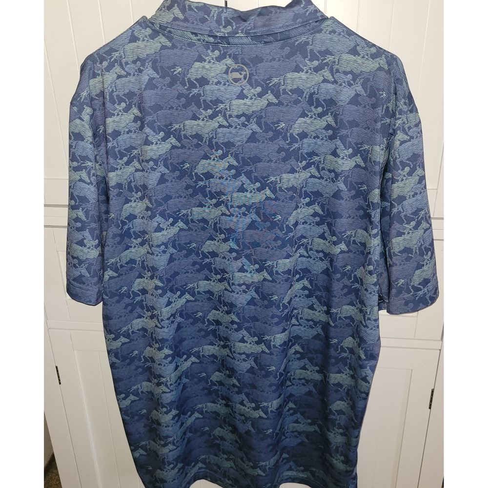 Vineyard Vines Performance Polo Shirt Mens‎ Large Blue Horse Print Short Sleeve - Picture 2 of 7